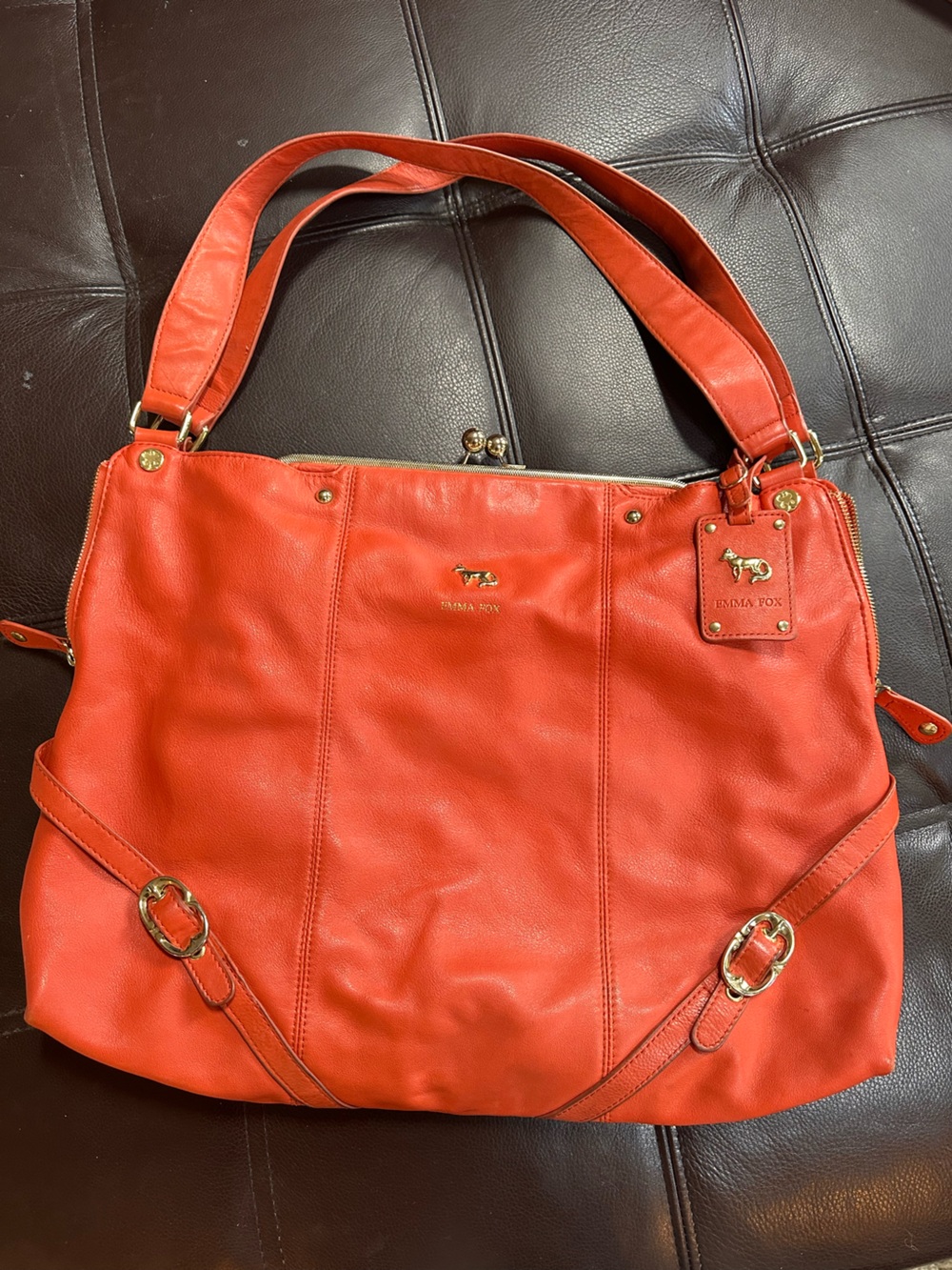 Emma Fox orange Leather Shoulder Bag with Gold Hardware
